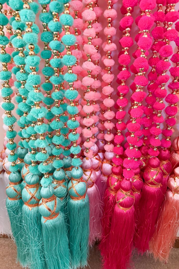 Pack of 10 Peach, PInk, White, Magenta, Mint Pom Pom Garlands with Tassel