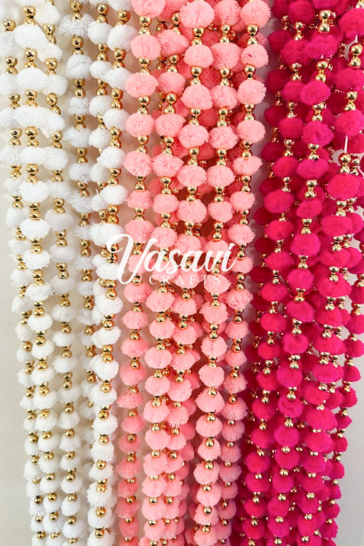 Pack of 10 Peach, PInk, White, Magenta, Mint Pom Pom Garlands with Tassel