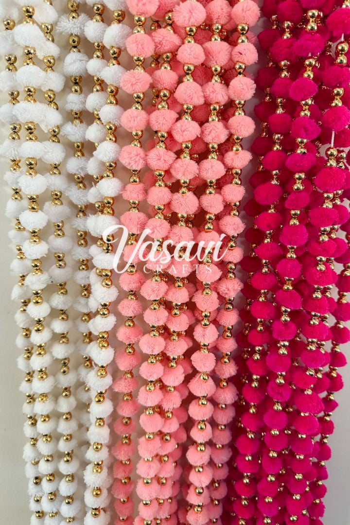 Pack of 10 Peach, PInk, White, Magenta, Mint Pom Pom Garlands with Tassel