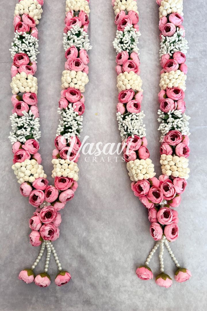 Pink Peony, Mogra and Baby's Breath Flower Wedding Varmala