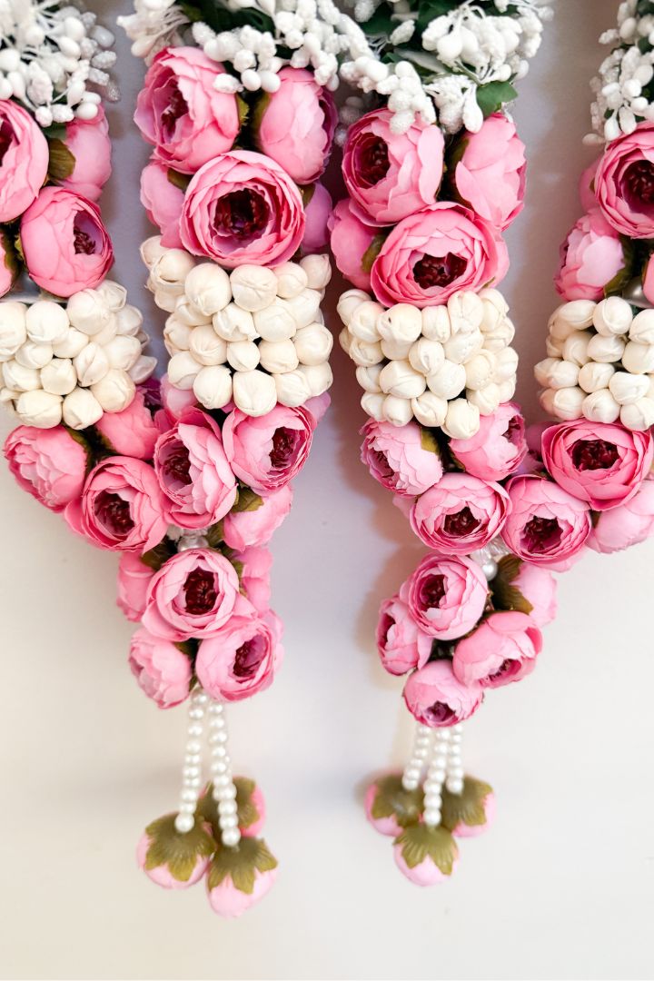 Pink Peony, Mogra and Baby's Breath Flower Wedding Varmala