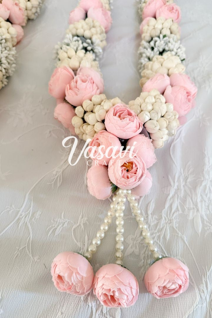 Light Pink Peony, Mogra and Baby's Breath Flower Wedding Varmala
