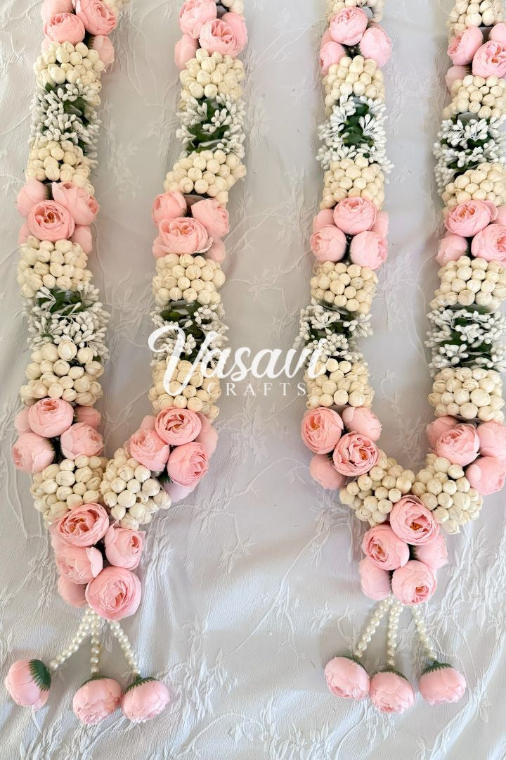 Light Pink Peony, Mogra and Baby's Breath Flower Wedding Varmala
