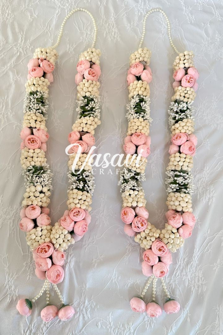 Light Pink Peony, Mogra and Baby's Breath Flower Wedding Varmala