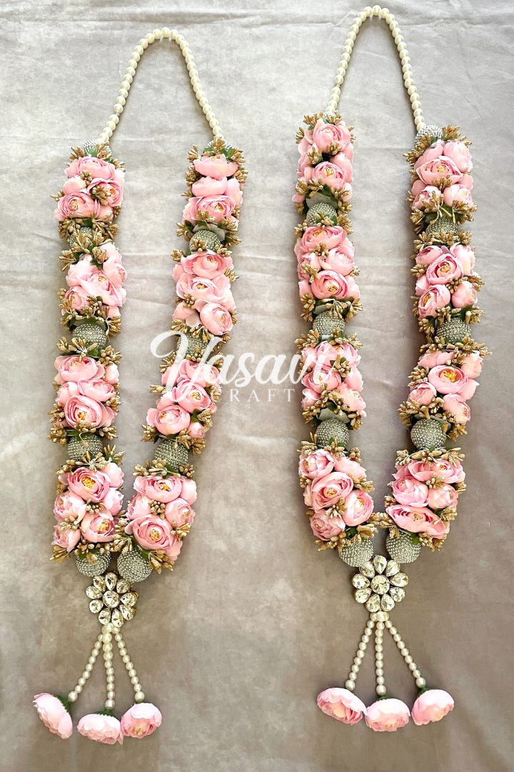 Light Pink Peony Flowers and Gold Baby's Breath Flowers Wedding Varmala Set