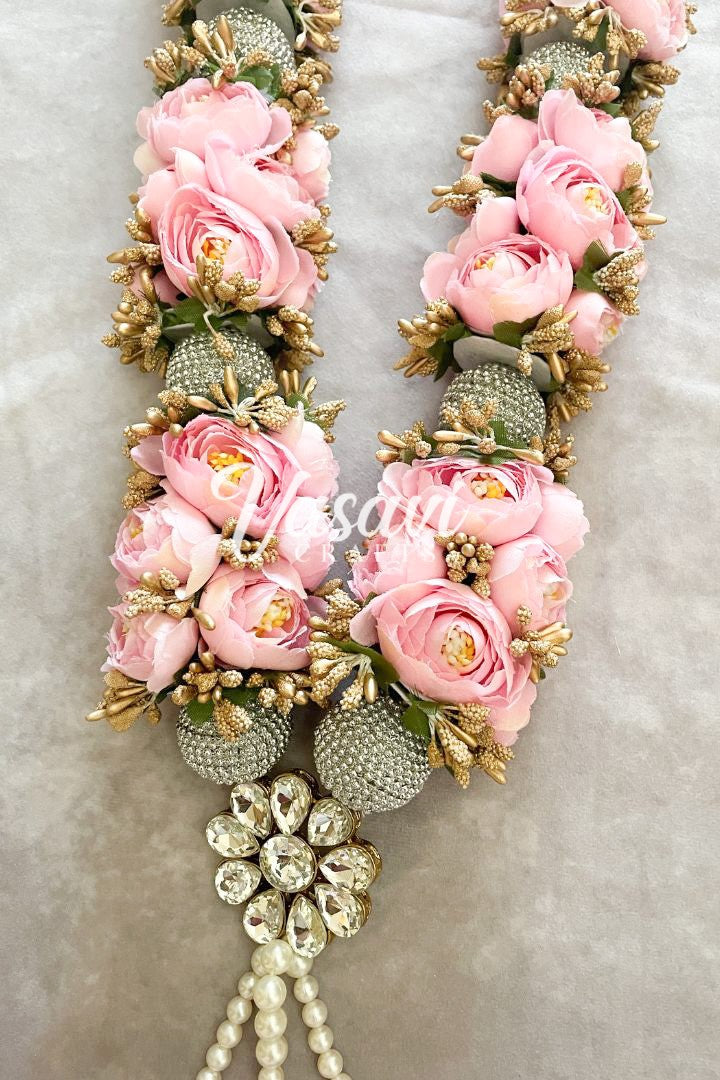 Light Pink Peony Flowers and Gold Baby's Breath Flowers Wedding Varmala Set