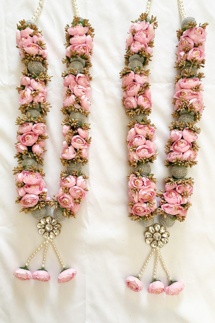 Light Pink Peony Flowers and Gold Baby's Breath Flowers Wedding Varmala Set