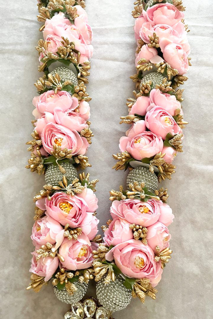 Light Pink Peony Flowers and Gold Baby's Breath Flowers Wedding Varmala Set