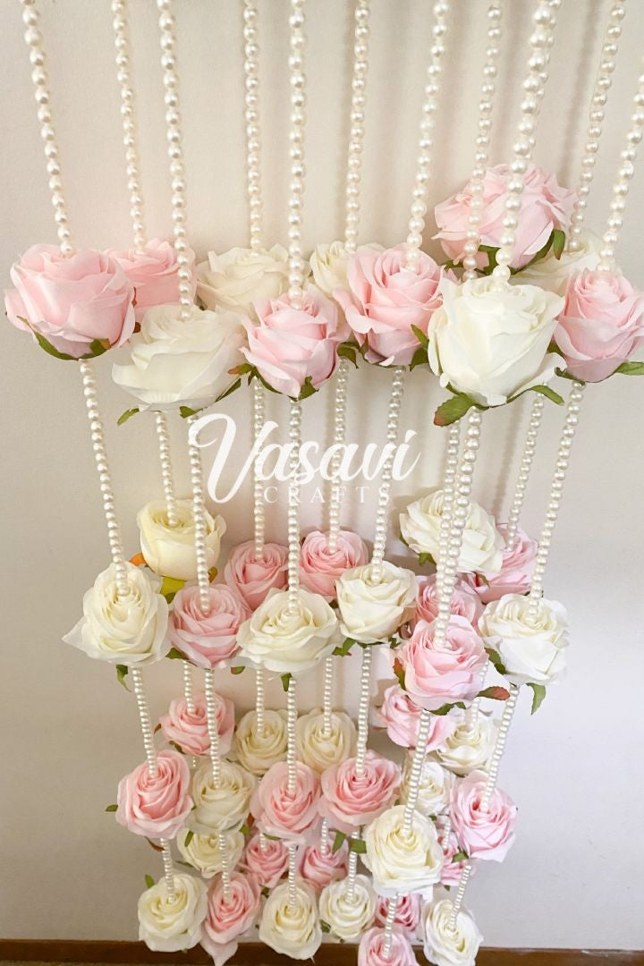 Pack of 30, 50, 60, 80, 100 Ivory and Pink Roses Pearl Garland