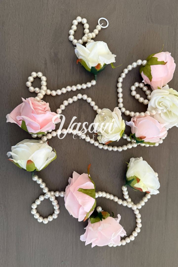 Pack of 30, 50, 60, 80, 100 Ivory and Pink Roses Pearl Garland