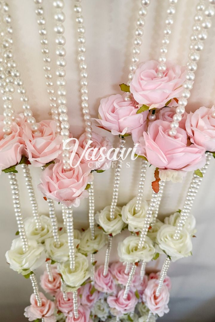 Pack of 30, 50, 60, 80, 100 Ivory and Pink Roses Pearl Garland