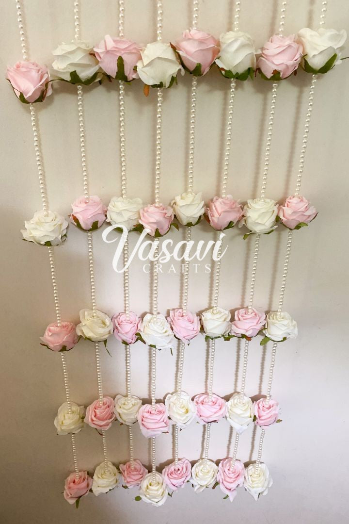 Pack of 30, 50, 60, 80, 100 Ivory and Pink Roses Pearl Garland