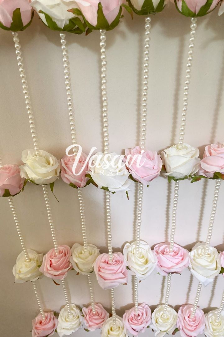 Pack of 30, 50, 60, 80, 100 Ivory and Pink Roses Pearl Garland