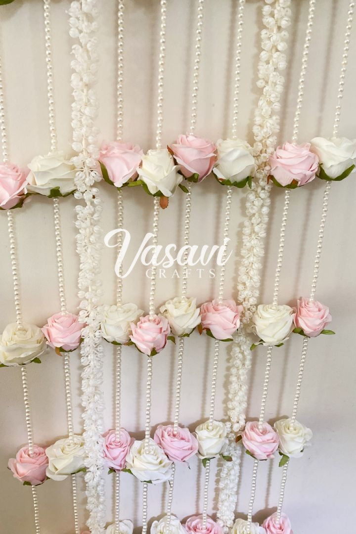 Pack of 30, 50, 60, 80, 100 Ivory and Pink Roses Pearl Garland