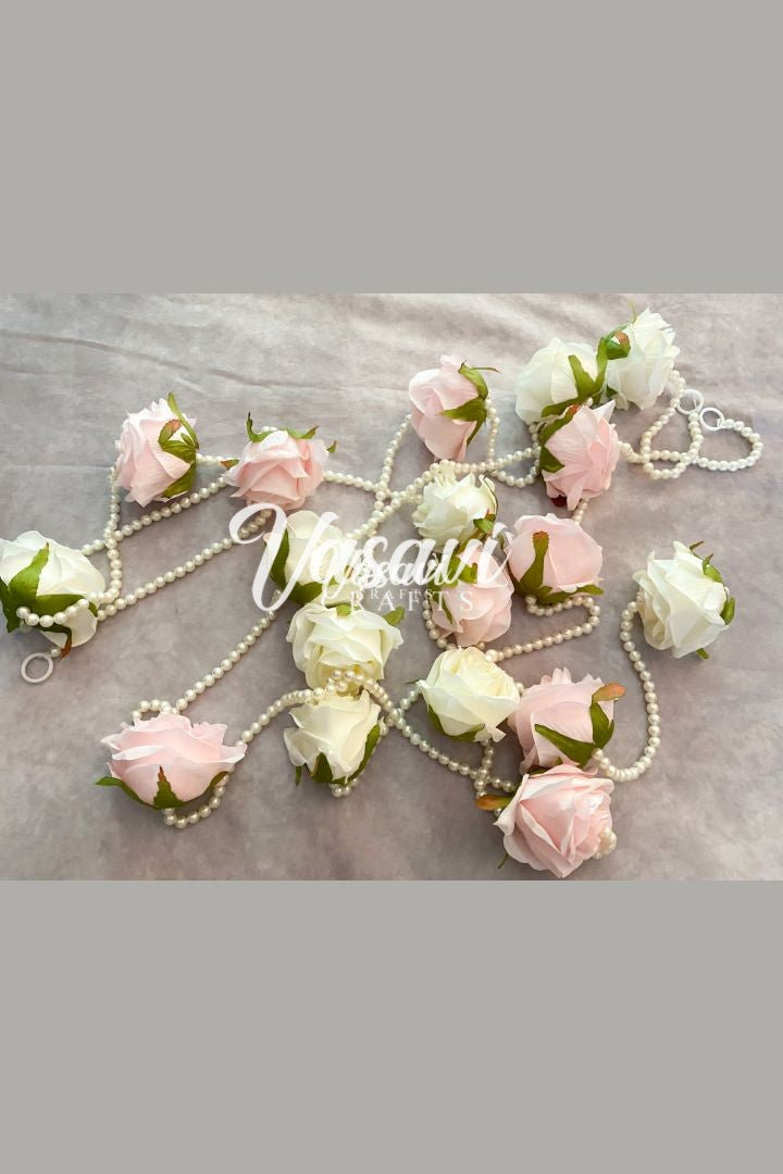Pack of 30, 50, 60, 80, 100 Ivory and Pink Roses Pearl Garland