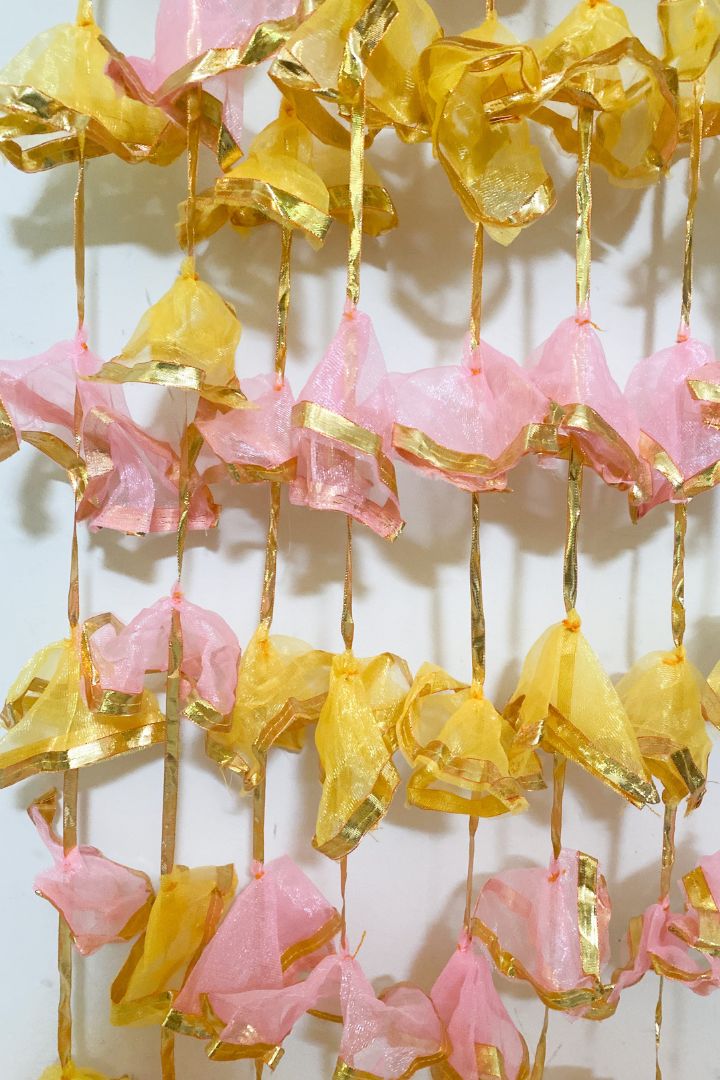 Pack of 30, 40, 60 Pink and Yellow Frill Gota Garlands 8 ft long