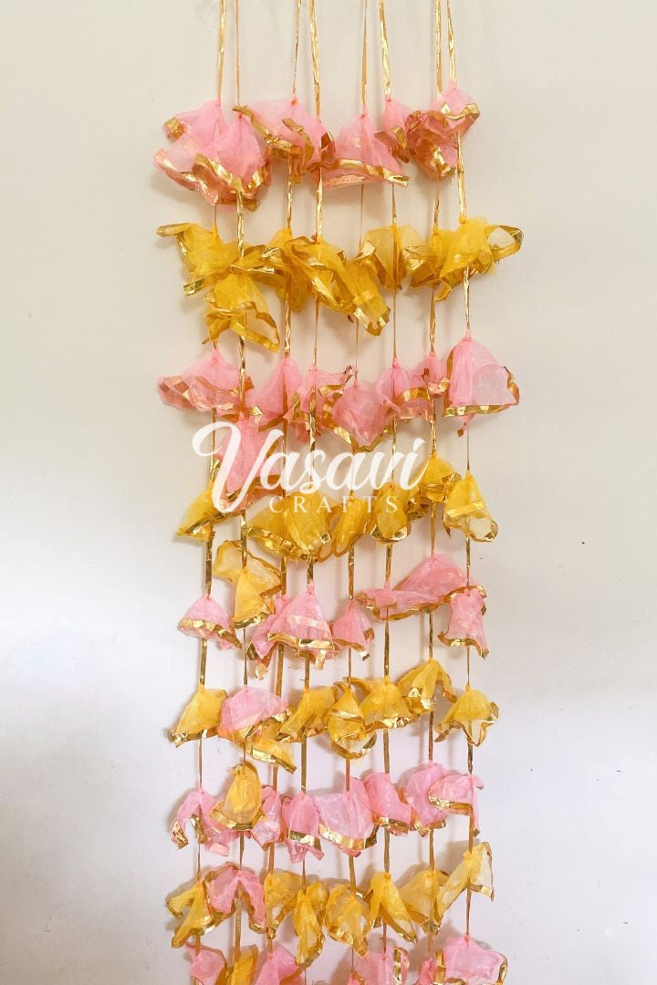 Pack of 30, 40, 60 Pink and Yellow Frill Gota Garlands 8 ft long