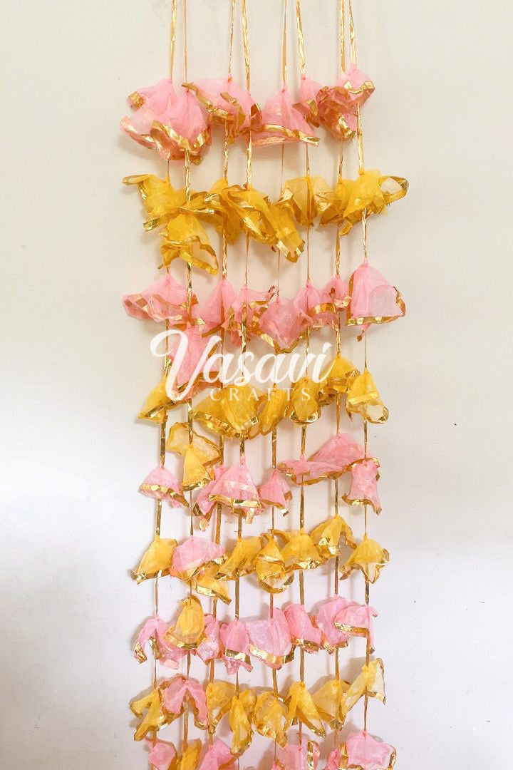 Pack of 30, 40, 60 Pink and Yellow Frill Gota Garlands 8 ft long