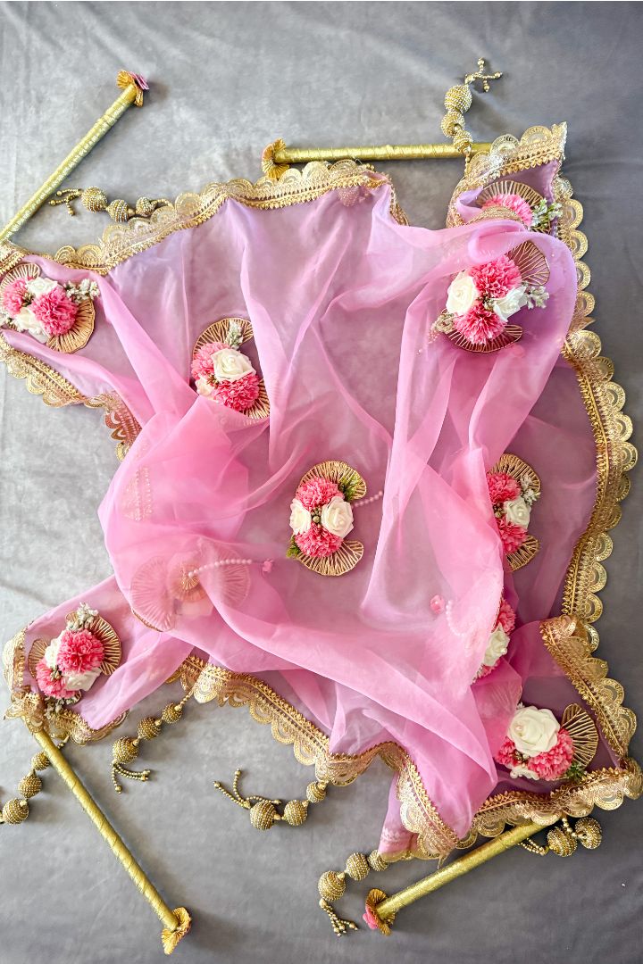 Pink Organza Fabric Phoolon Ki Chadar for Bridal Entry