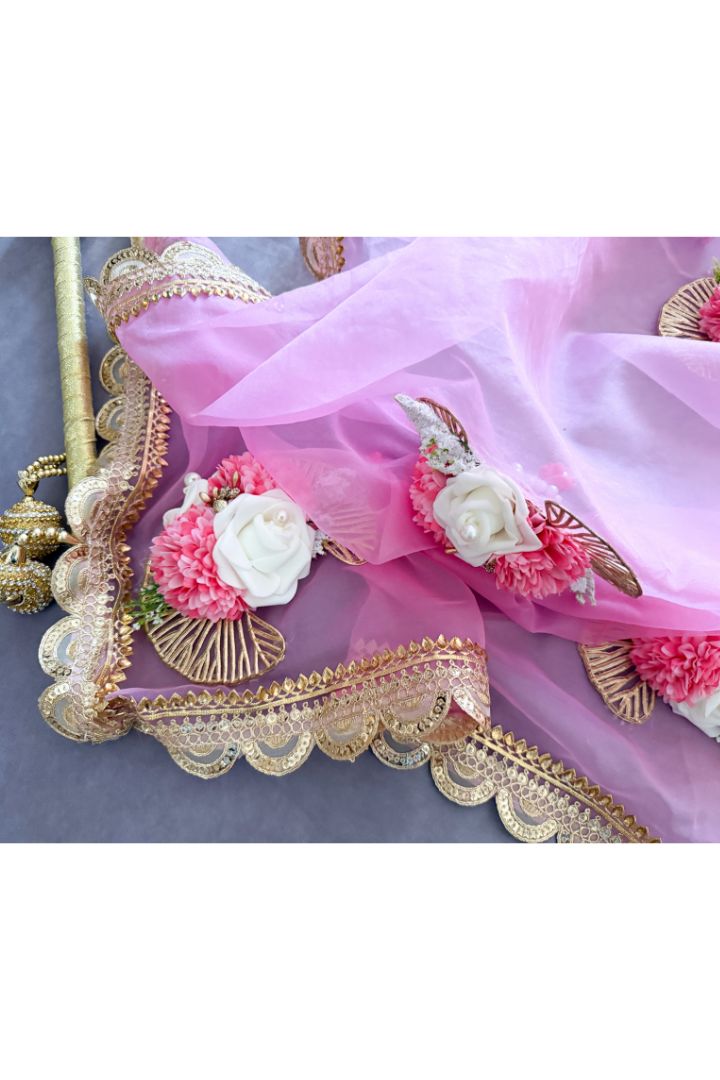 Pink Organza Fabric Phoolon Ki Chadar for Bridal Entry