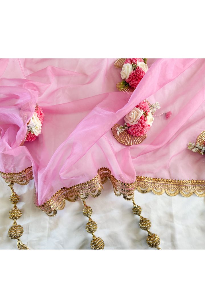 Pink Organza Fabric Phoolon Ki Chadar for Bridal Entry
