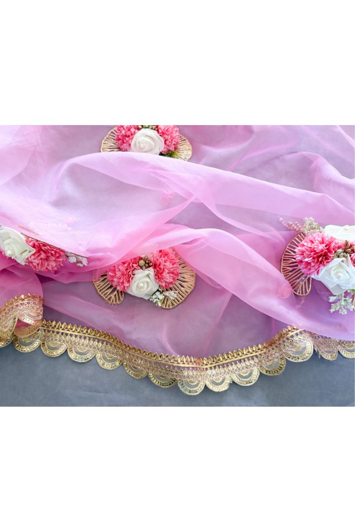Pink Organza Fabric Phoolon Ki Chadar for Bridal Entry
