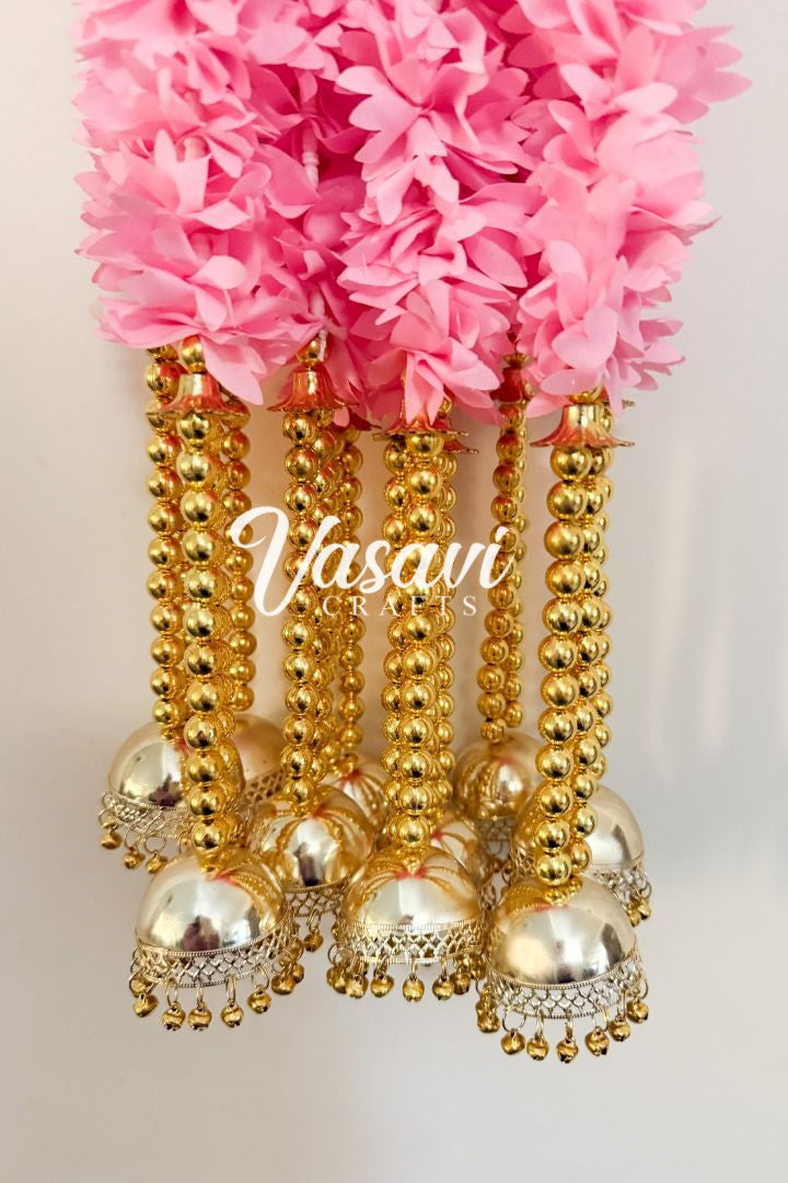 Pack of 30,50,60,80,100,200 Pink Flower and Gold Jhumka Hanging