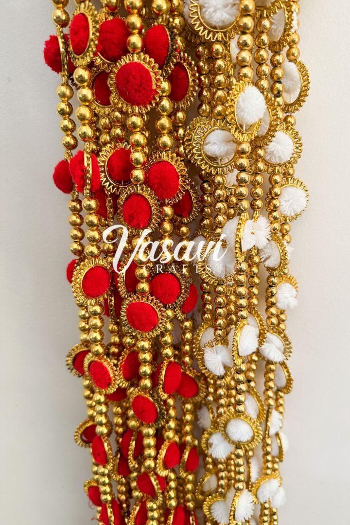 Pack of 10 Pom Pom Garlands with Gold Rings and Bell