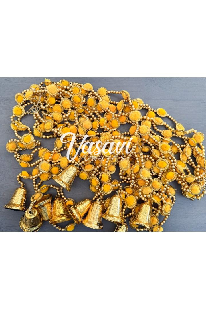 Pack of 10 Pom Pom Garlands with Gold Rings and Bell