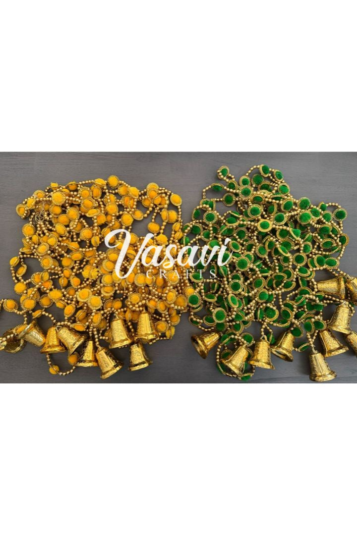 Pack of 10 Pom Pom Garlands with Gold Rings and Bell