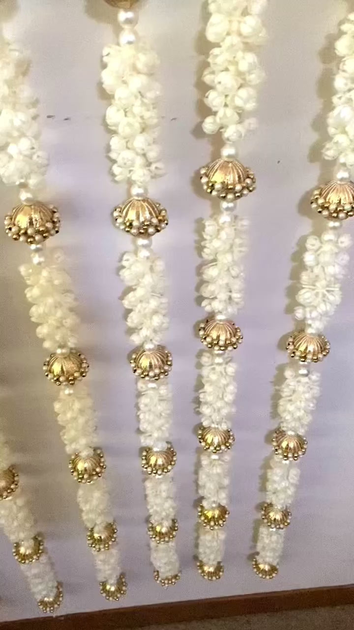 Pack of 10 Mogra/Jasmine Garlands with Gold Balls