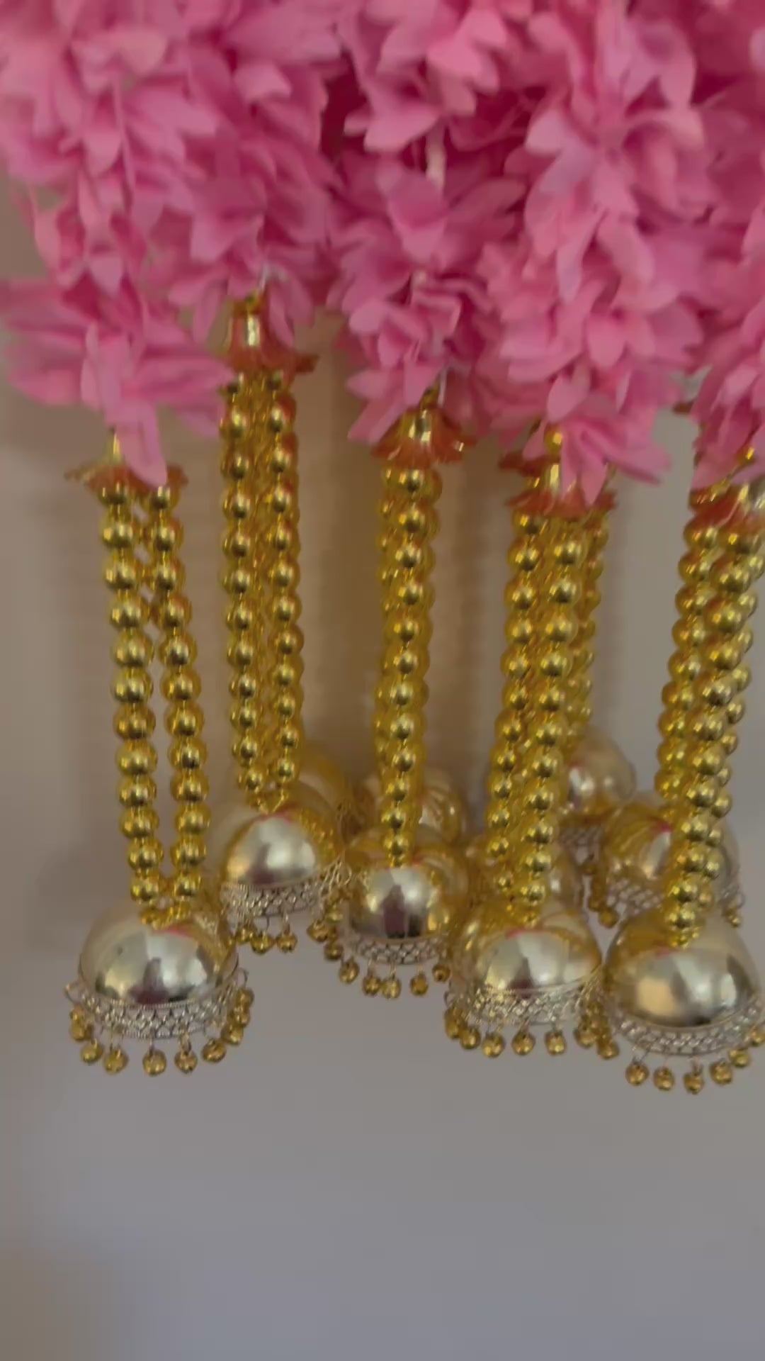 Pack of 30,50,60,80,100,200 Pink Flower and Gold Jhumka Hanging