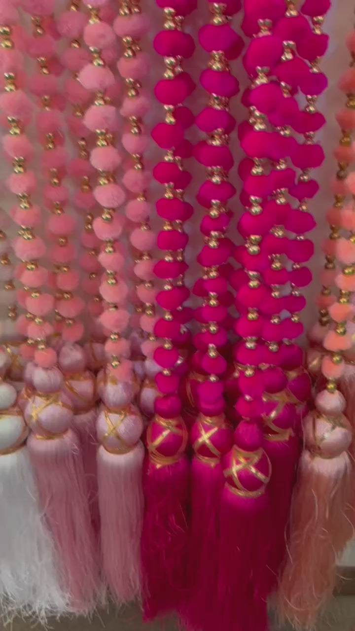 Pack of 10 Peach, PInk, White, Magenta, Mint Pom Pom Garlands with Tassel