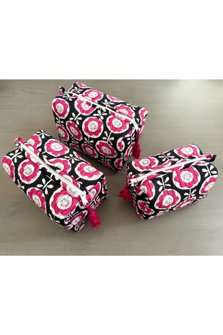 Flower Print Quilted Cotton Cosmetic,Travel, Toiletry Bags – Vasavi Crafts