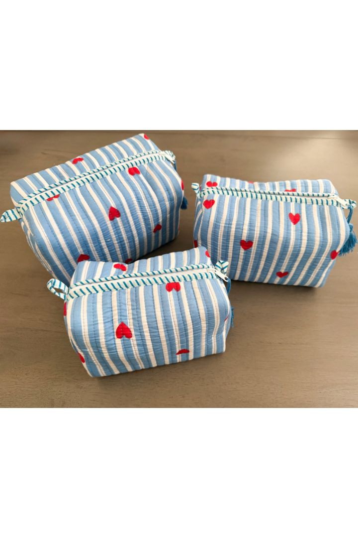 Set of 3 Stripes Quilted Cotton  Cosmetic,Travel, Toiletry Bags