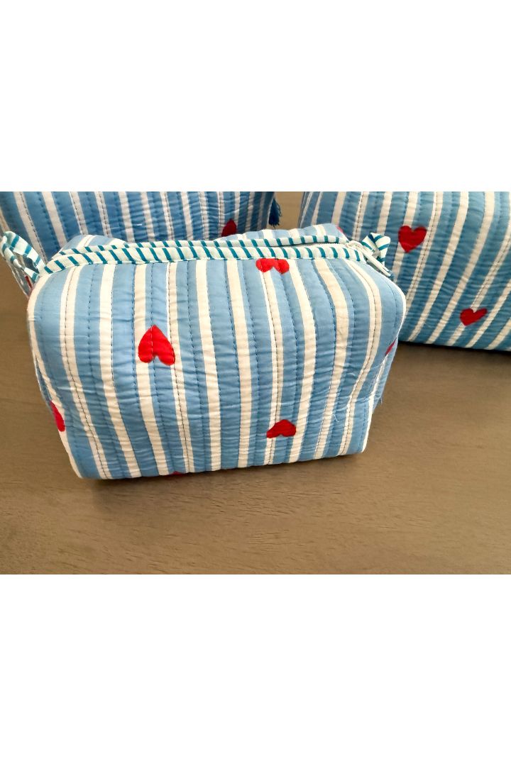 Set of 3 Stripes Quilted Cotton  Cosmetic,Travel, Toiletry Bags