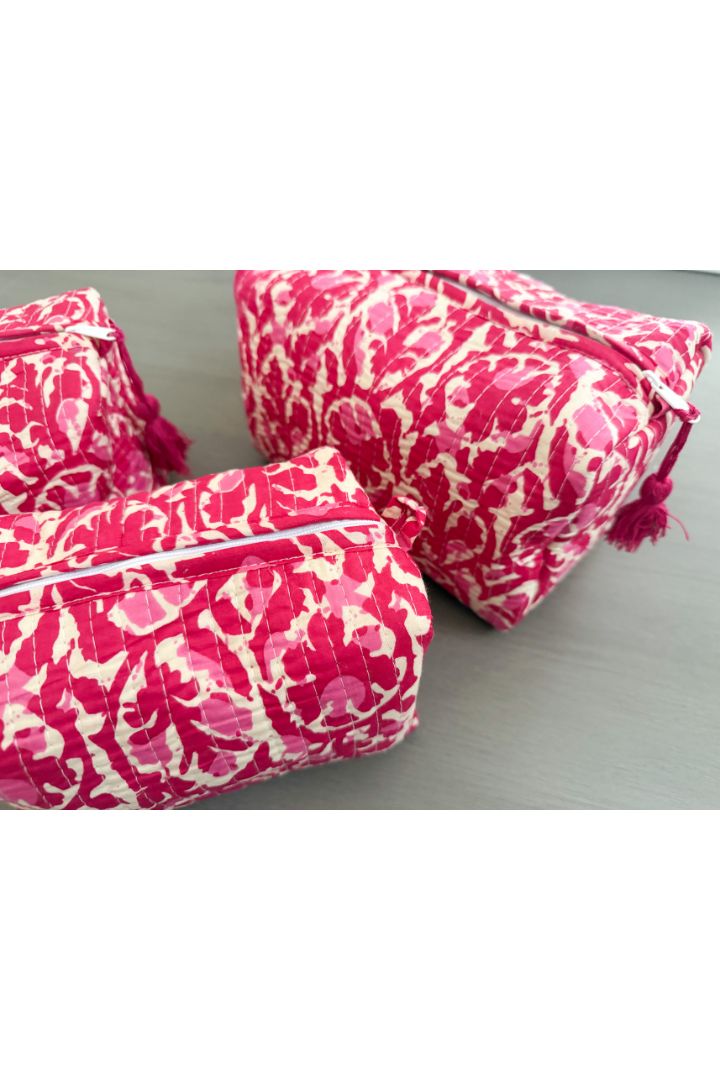 Set of 3 Printed Quilted Cotton Cosmetic,Travel, Toiletry Bags