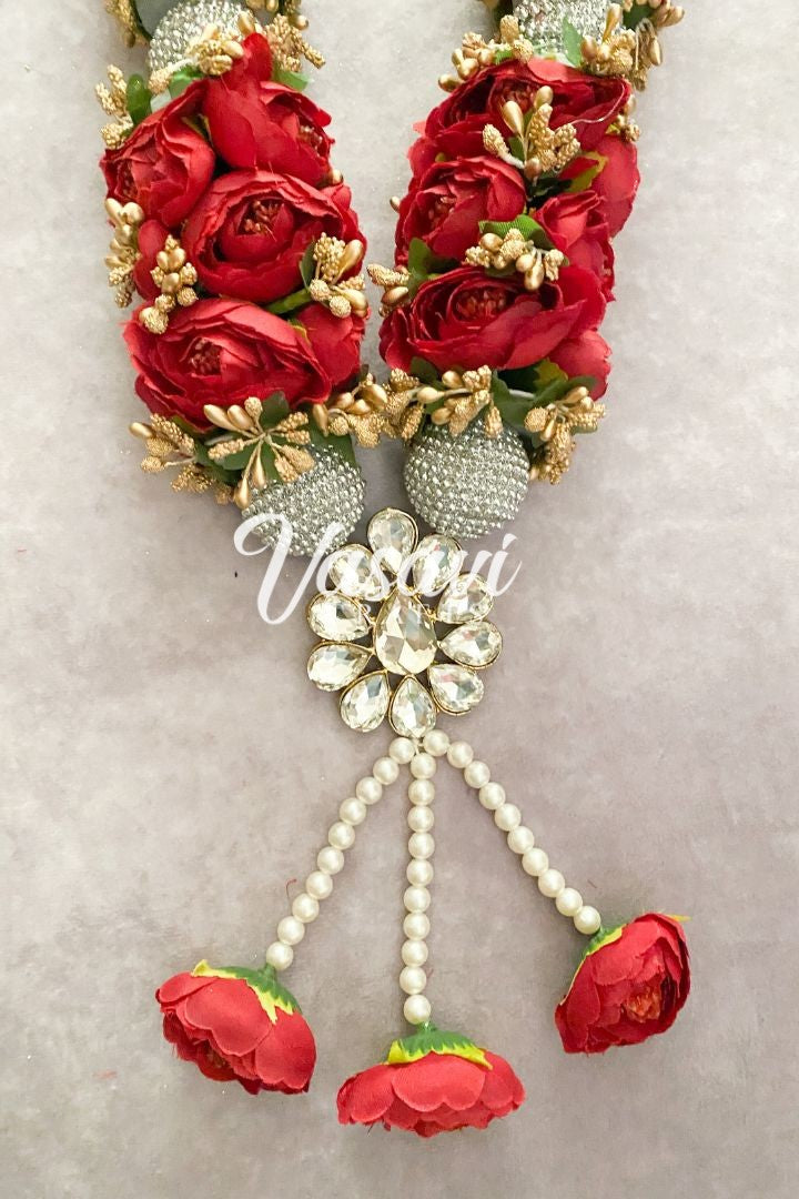 Red Peony Flowers and Gold Baby's Breath Flowers Wedding Varmala