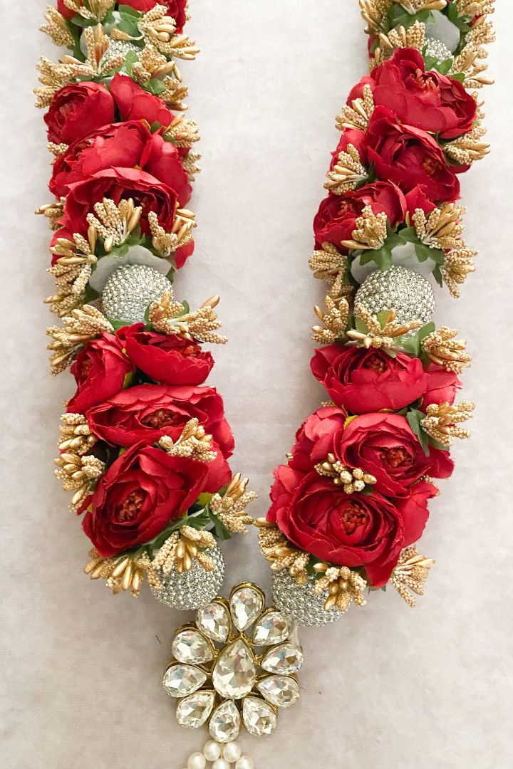 Red Peony Flowers and Gold Baby's Breath Flowers Wedding Varmala