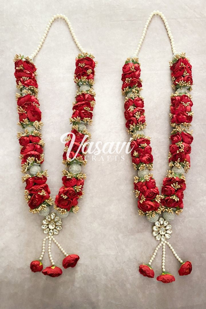 Red Peony Flowers and Gold Baby's Breath Flowers Wedding Varmala