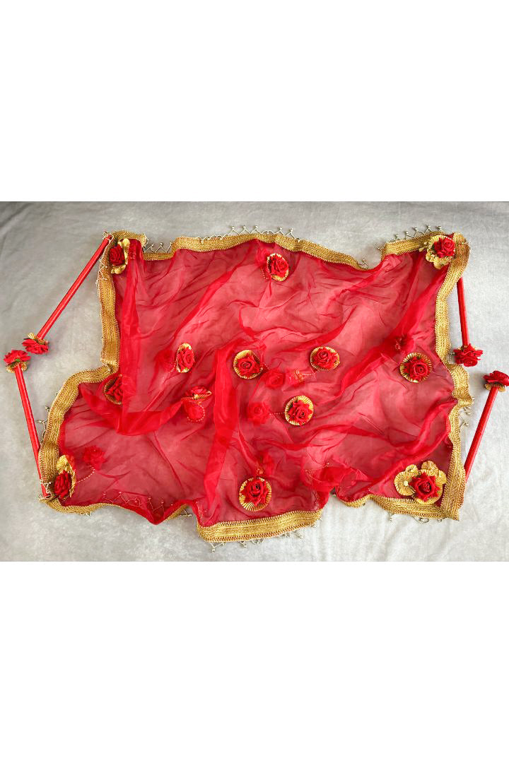 Red Organza Fabric Phoolon Ki Chadar for Bridal Entry