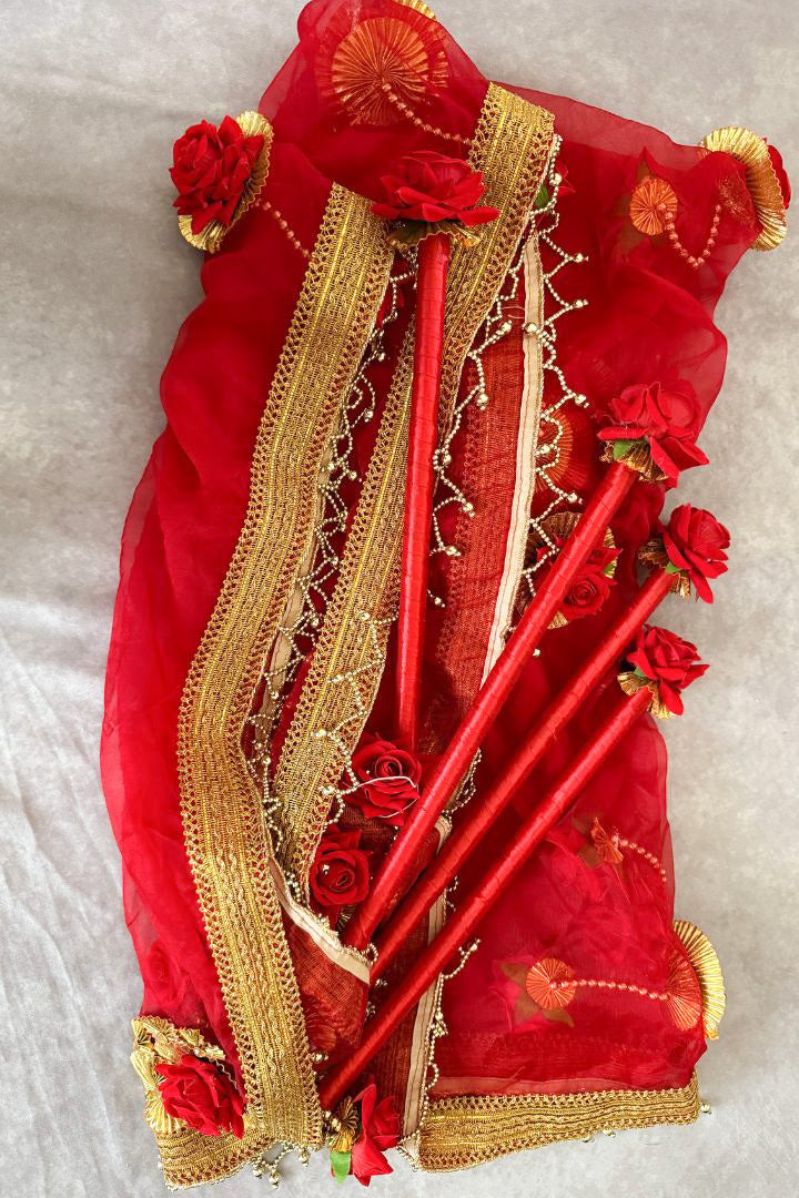 Red Organza Fabric Phoolon Ki Chadar for Bridal Entry