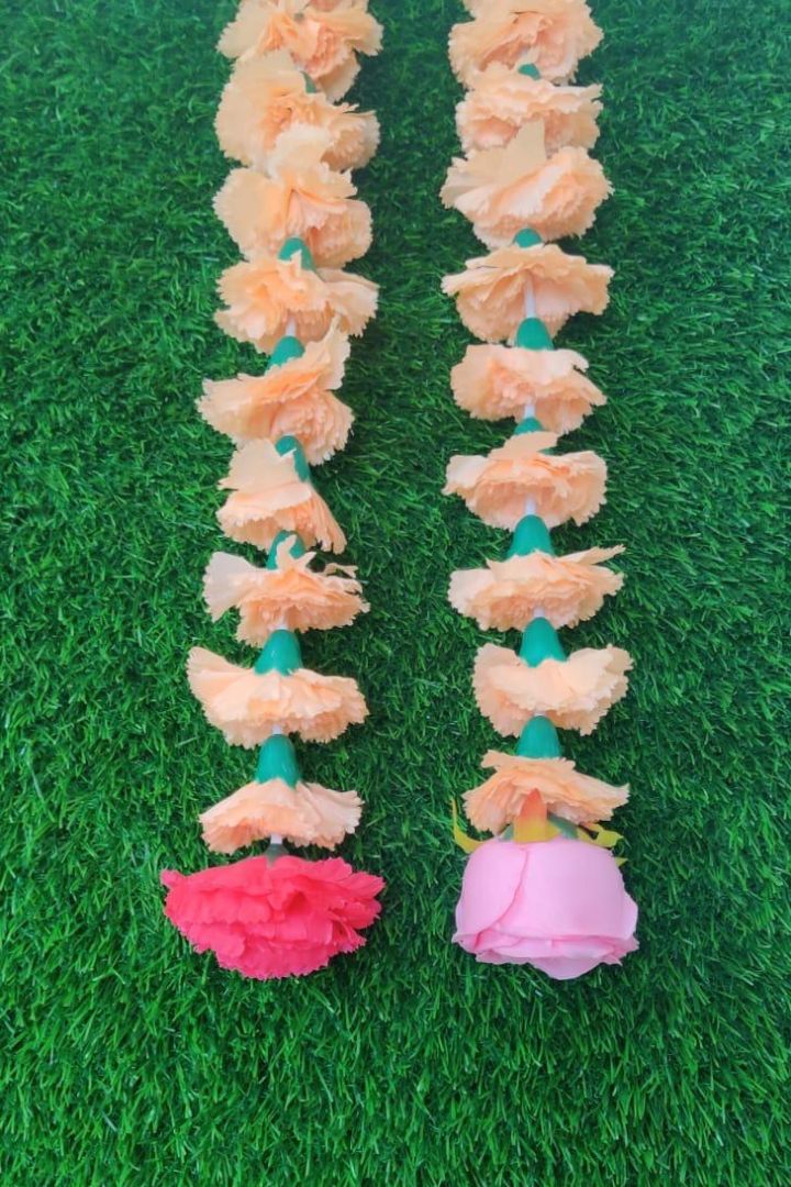 Short Flower Hangings with Peach Carnations for Mandap/Ceiling décor