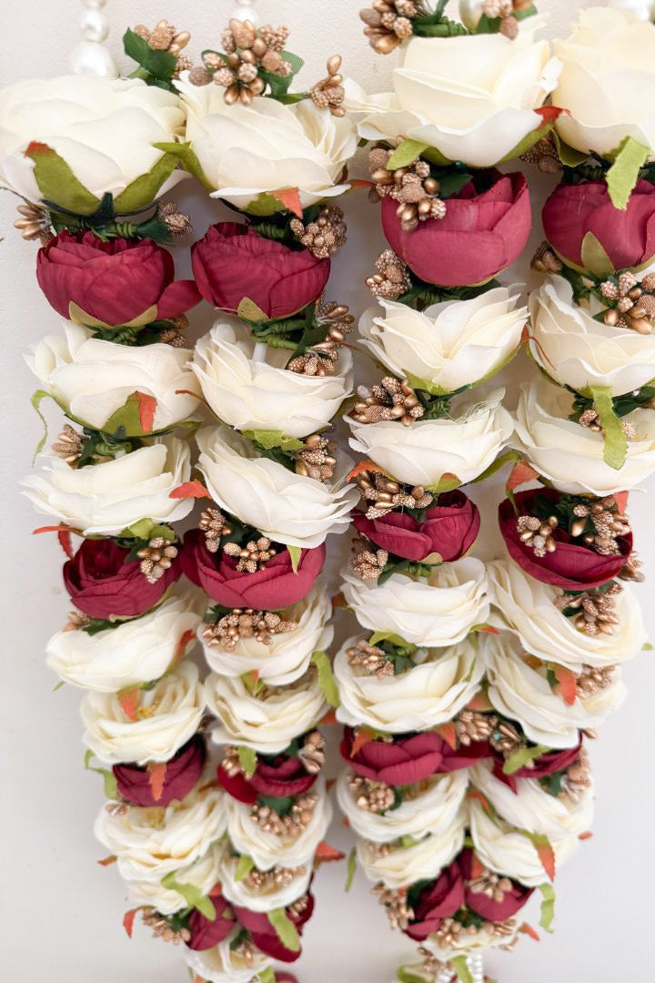 White and Dark Red Rose Flower Wedding Varmala