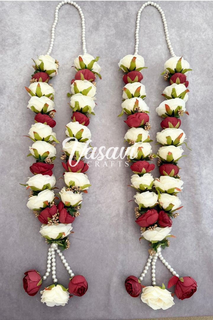 White and Dark Red Rose Flower Wedding Varmala