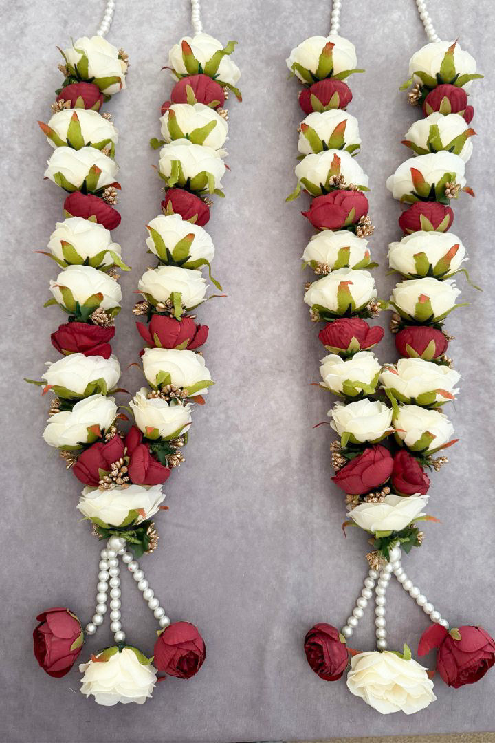 White and Dark Red Rose Flower Wedding Varmala