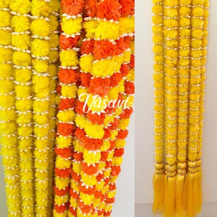 Pack of 10 Small Marigold Flowers Garland with Tassel