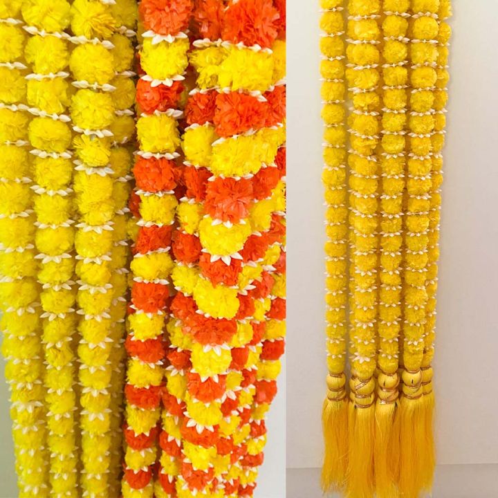 Pack of 10 Small Marigold Flowers Garland with Tassel