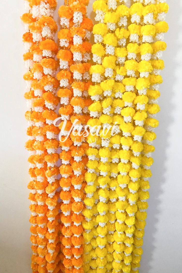 Pack of 20, 40, 50, 70, 100 Mogra/Jasmine Garlands and Marigold Flower Garlands with Bell