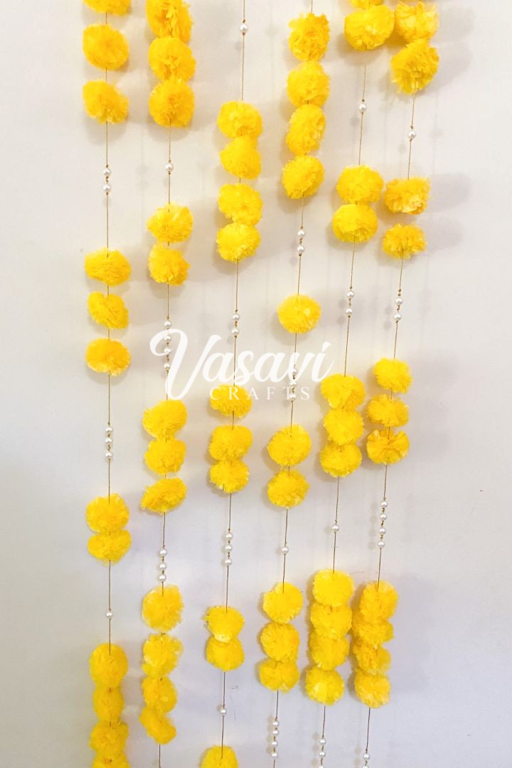 Pack of 40, 50, 100, 200 Yellow Marigold Flower Garlands with Pearl